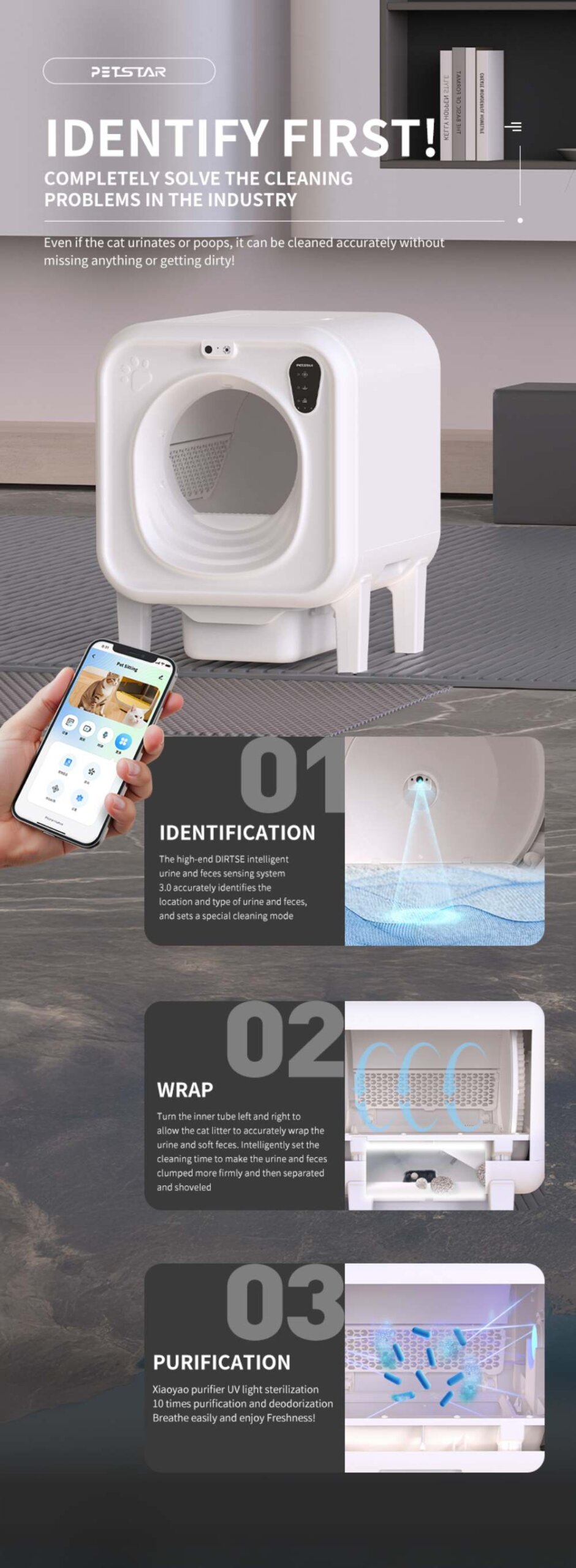 Self Cleaning Cat Litter Box Large Capacity Smart Automatic Cat Litter Box With APP Control for Multiple Cats - الصورة 3