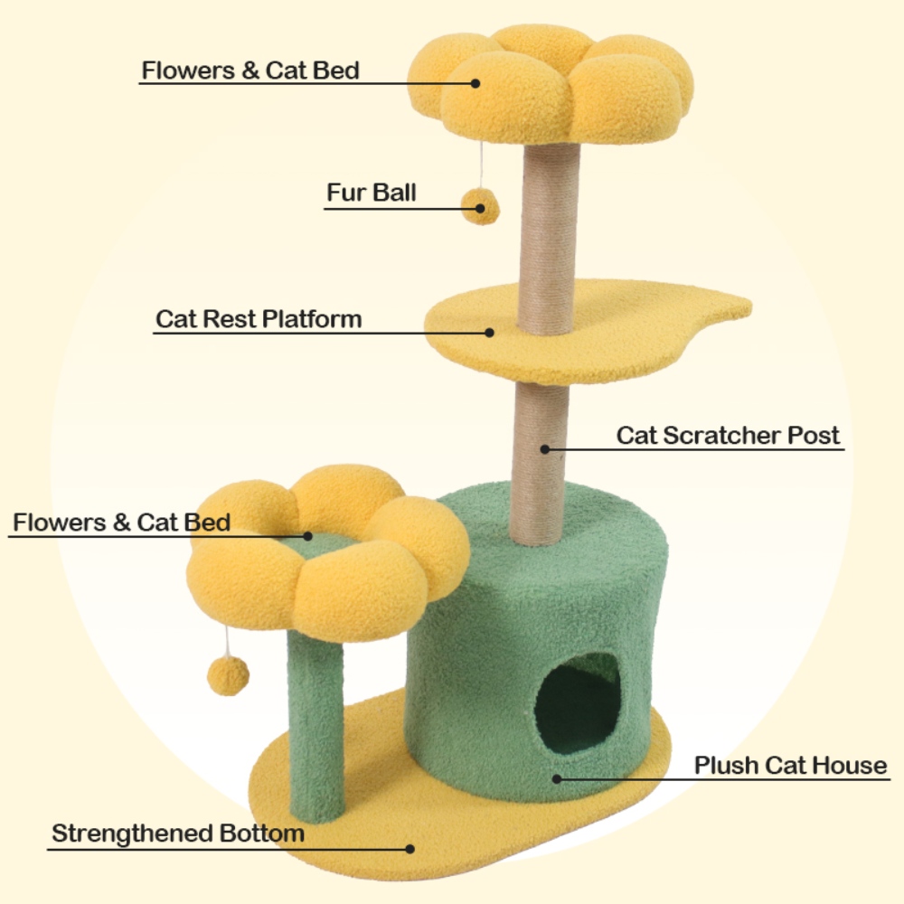 Trendy and creative flower cat tree with removable natural hemp rope pet toy cat tree scratching board — изображение 2