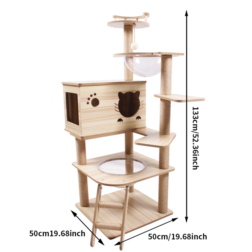 Large Wooden Cat Tree and Scratching Tower Cat Climbing Frame Premium Toy for Feline Friends to Play and Scratch - الصورة 11