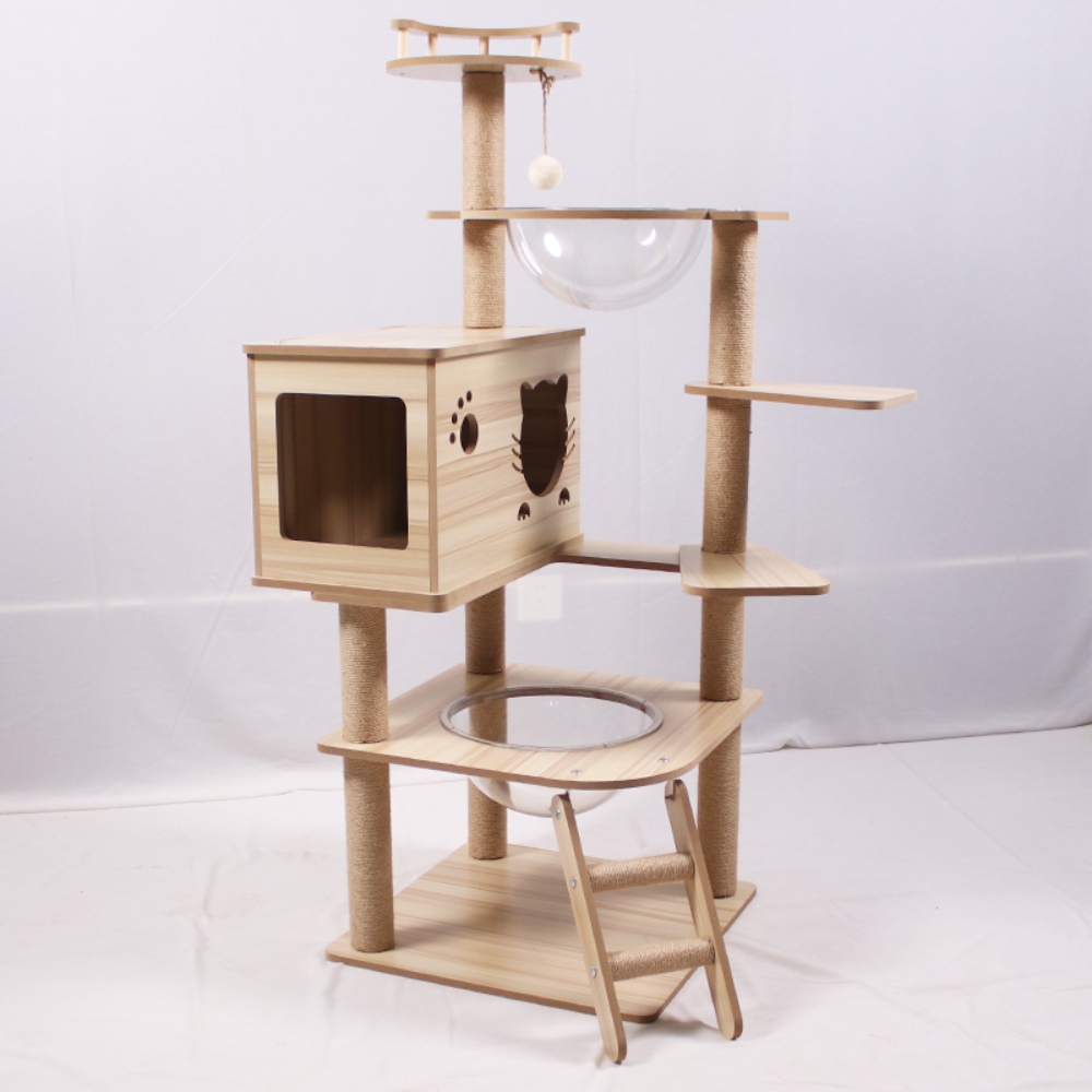 Large Wooden Cat Tree and Scratching Tower Cat Climbing Frame Premium Toy for Feline Friends to Play and Scratch - الصورة 12