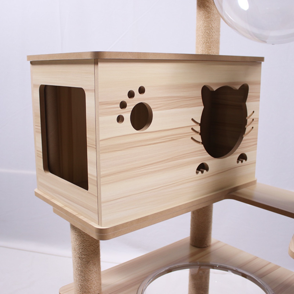 Large Wooden Cat Tree and Scratching Tower Cat Climbing Frame Premium Toy for Feline Friends to Play and Scratch - الصورة 15