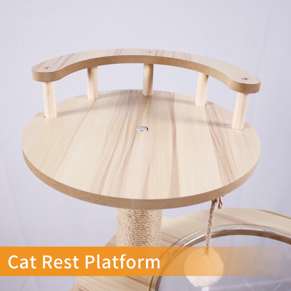 Large Wooden Cat Tree and Scratching Tower Cat Climbing Frame Premium Toy for Feline Friends to Play and Scratch - الصورة 5