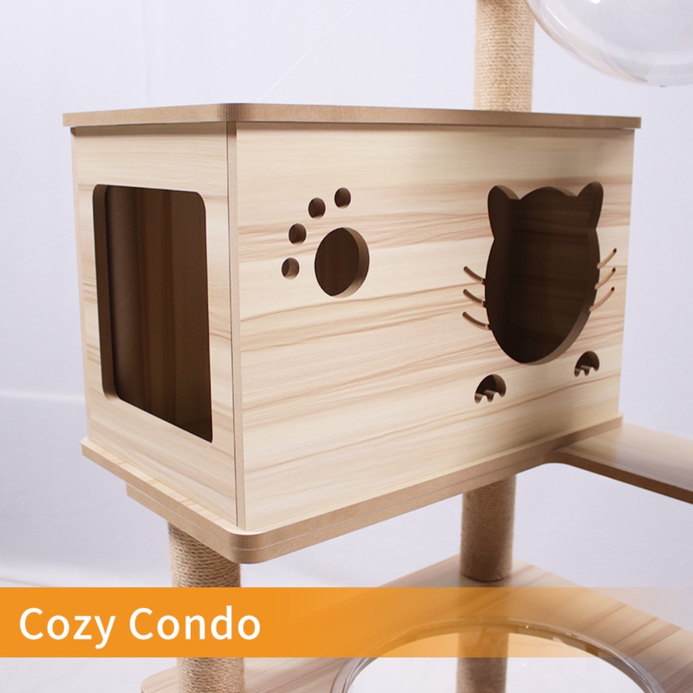 Large Wooden Cat Tree and Scratching Tower Cat Climbing Frame Premium Toy for Feline Friends to Play and Scratch - الصورة 7
