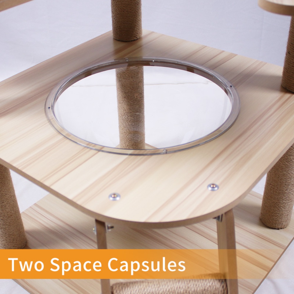 Large Wooden Cat Tree and Scratching Tower Cat Climbing Frame Premium Toy for Feline Friends to Play and Scratch - الصورة 9