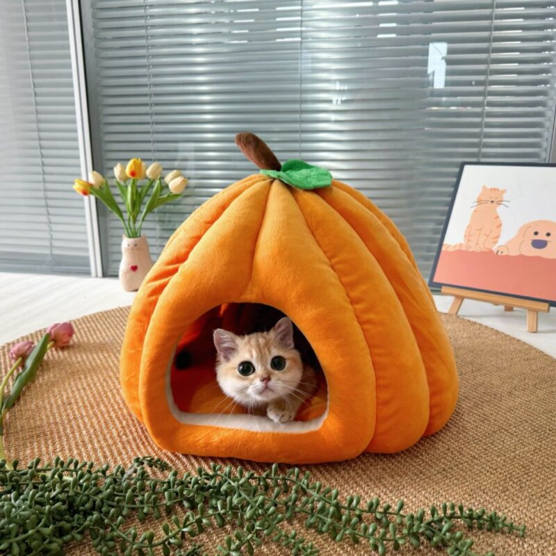Winter Warm Cat Bed - Pumpkin-shaped pet bed: Thickened cotton fleece for cold protection