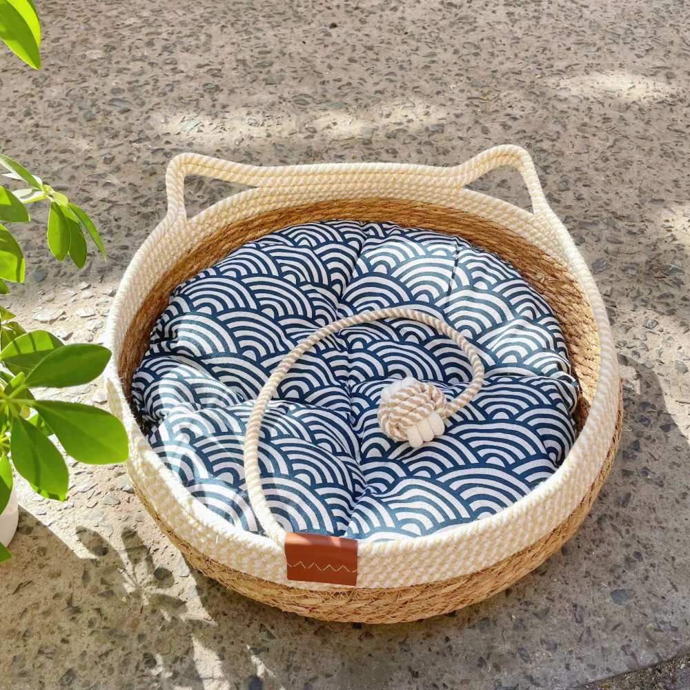 Natural straw cat bed - Breathable and suitable for all seasons, detachable and washable cat bed, eco-friendly cat house - Image 2