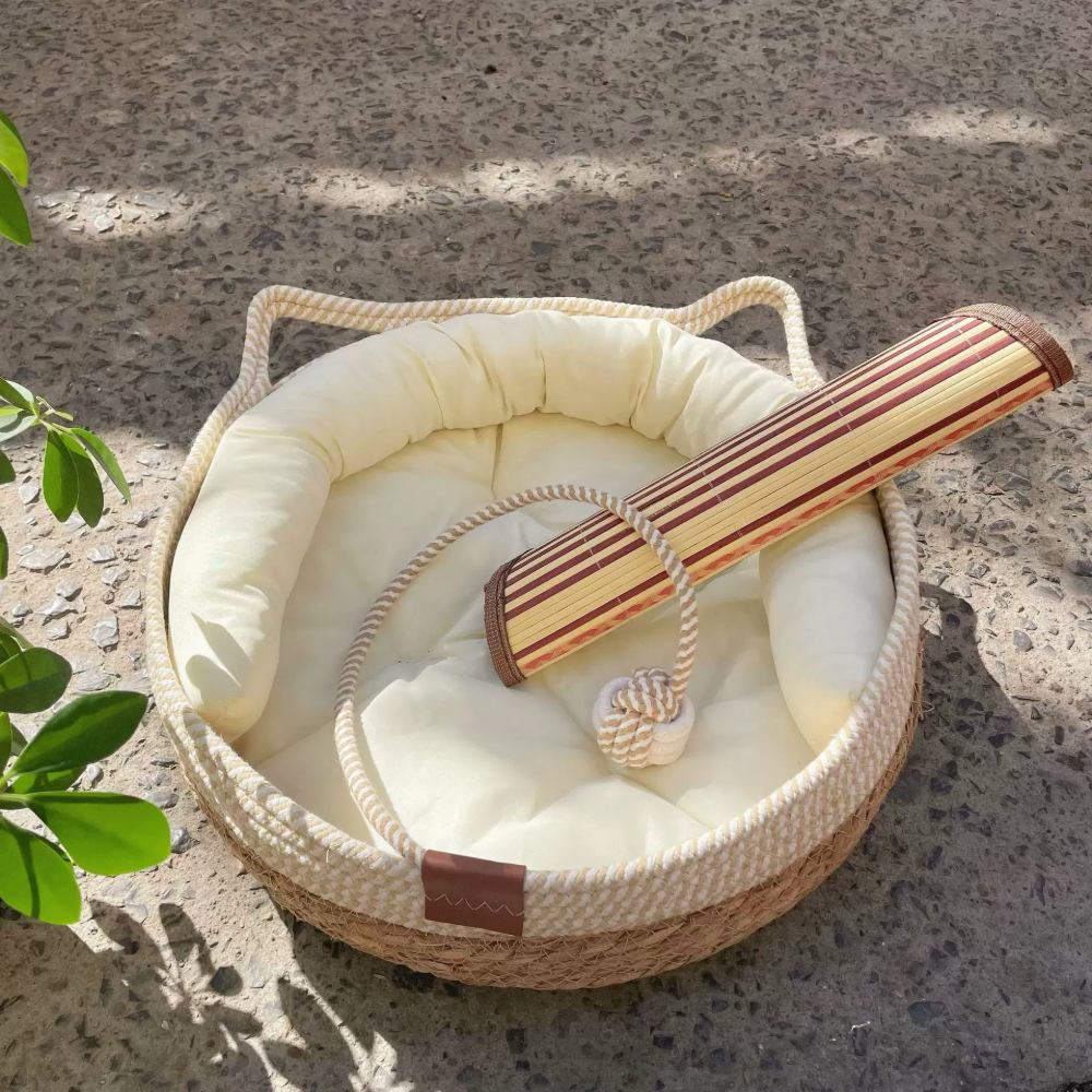 Natural straw cat bed - Breathable and suitable for all seasons, detachable and washable cat bed, eco-friendly cat house - Image 3