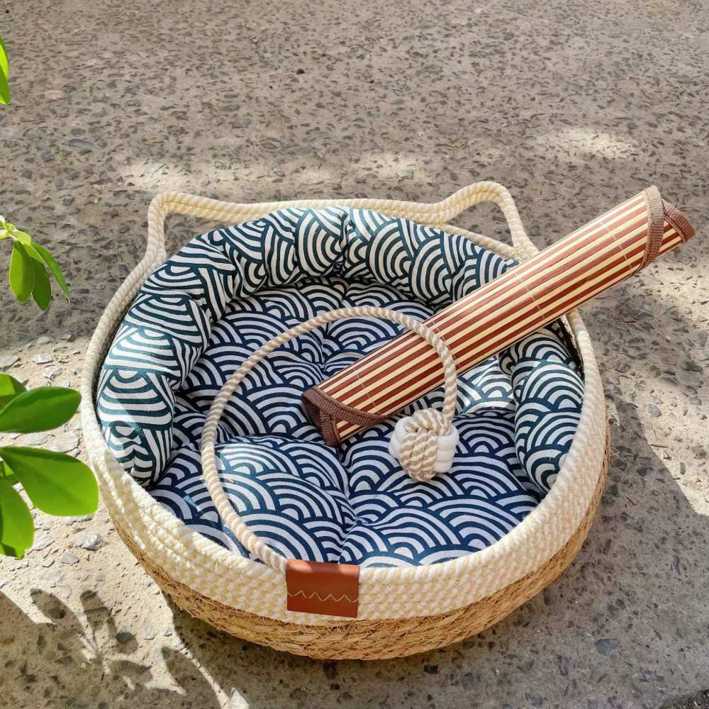 Natural straw cat bed - Breathable and suitable for all seasons, detachable and washable cat bed, eco-friendly cat house - Image 4